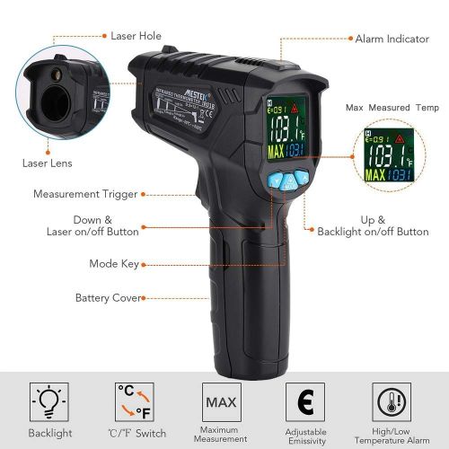  [아마존 핫딜]  [아마존핫딜]YOUTHINK Infrarot Thermometer IR Pyrometer -50 bis +550℃ (-58 bis +1022℉) mit Alarmfunktion IR Laser Digital Thermometer Beruehrungslos Temperaturmessgerat Temperaturmesser mit Farbe lcd 12-