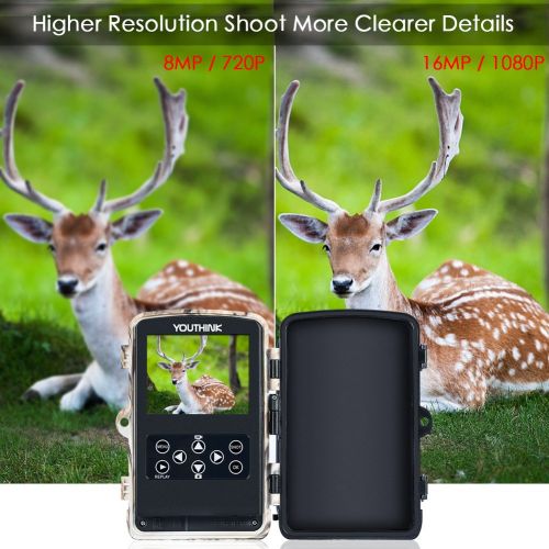  YOUTHINK Hunting Game Camera Wildlife Surveillance Trail Cameras, 16MP 1080P with 65ft Infrared Night Vision, 0.2s Motion Activated, 46pcs No Glow IR LEDs, IP56 Waterproof,120°PIR Sensors,2