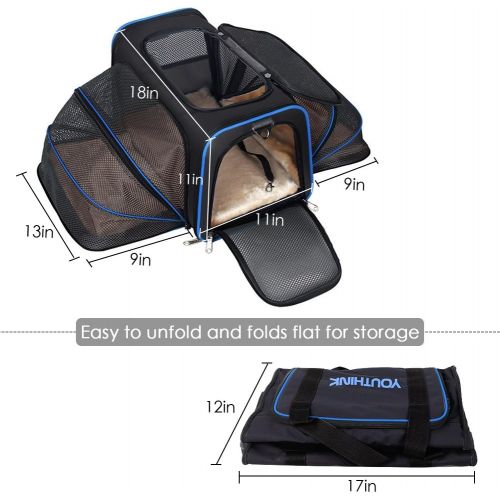  YOUTHINK Expandable Pet Carrier for Dogs and Cats, Soft Sided＆Most Airline Approved, Perfect Cat Carrier with Removable Fleece Mat