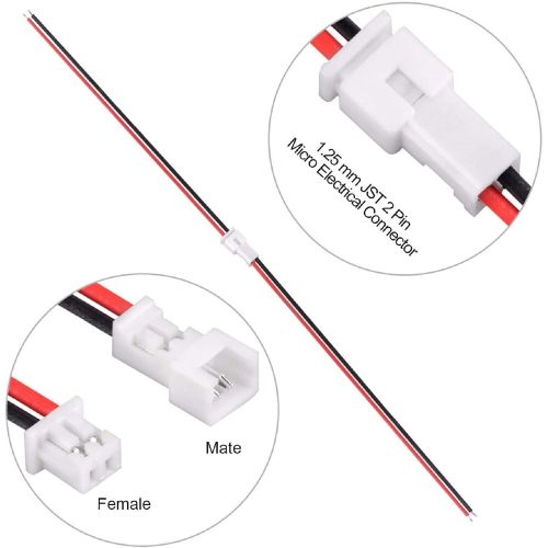  YP Letool 30 Pairs JST 1.25mm 2 Pin Micro Male Female Connector Plug with Red Black Wire Cable 80mm