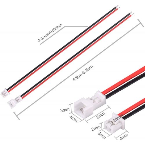  YP Letool 30 Pairs JST 1.25mm 2 Pin Micro Male Female Connector Plug with Red Black Wire Cable 80mm