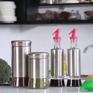 YQSMYSW Seasoning Bottle Leakage Sauce Vinegar Bottle Set Kitchen Glass Oil Bottle Seasoning Oil Seasoning Storage (4 Assemblies) (Color : Pink)