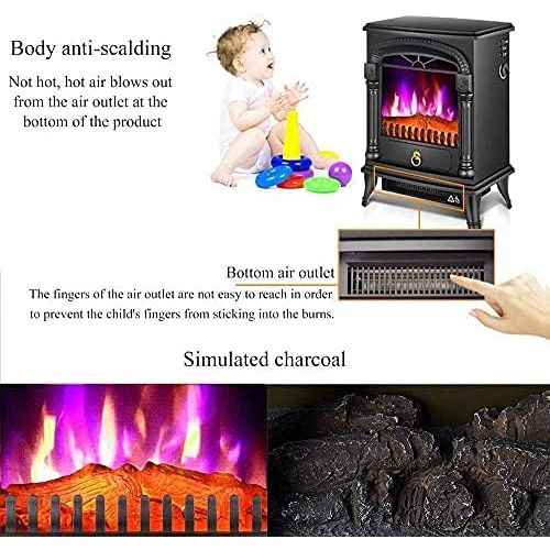  YQZ 1000/2000W Freestanding Electric Fireplace. Indoor Heater Stove Wood LED Burning Effect Flame, with Thermostat Control,Black