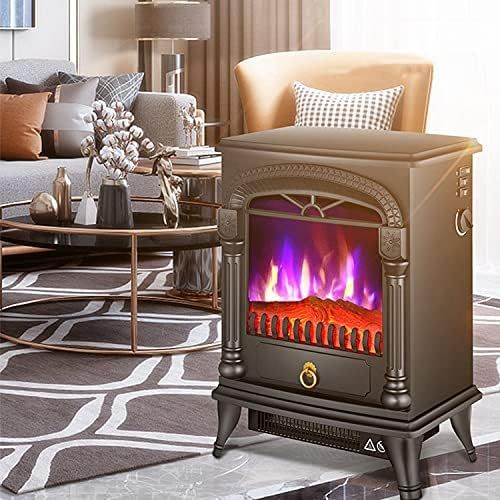  YQZ 1000/2000W Freestanding Electric Fireplace. Indoor Heater Stove Wood LED Burning Effect Flame, with Thermostat Control,Black