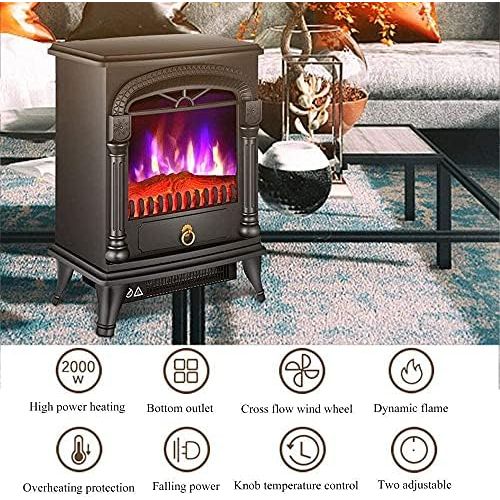  YQZ 1000/2000W Freestanding Electric Fireplace. Indoor Heater Stove Wood LED Burning Effect Flame, with Thermostat Control,Black