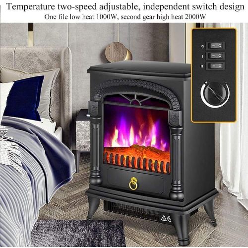  YQZ 1000/2000W Freestanding Electric Fireplace. Indoor Heater Stove Wood LED Burning Effect Flame, with Thermostat Control,Black