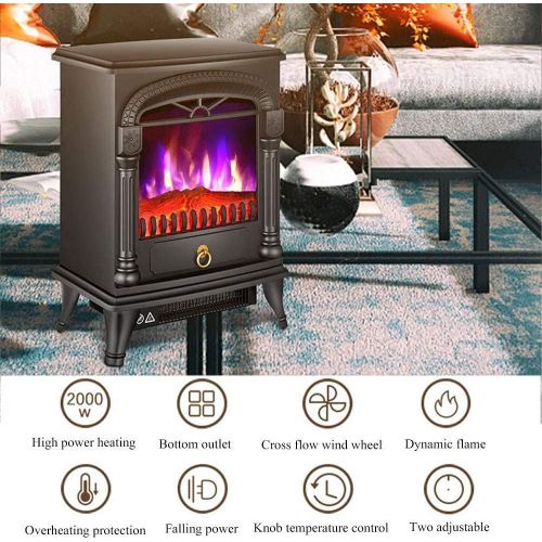  YQZ 1000/2000W Freestanding Electric Fireplace. Indoor Heater Stove Wood LED Burning Effect Flame, with Thermostat Control,Black