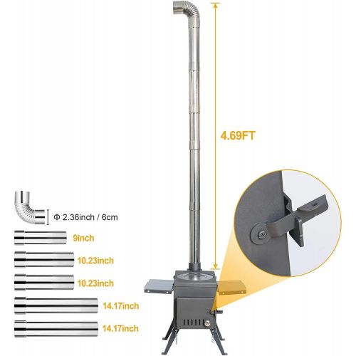  YRRC Portable Wood Burning Camp Stove for Tent, Shelter, Camping Heating and Cooking, Includes Stainless Wall Chimney Pipes,Backyard Winter Barbecue