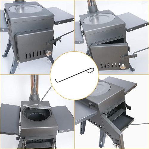  YRRC Portable Wood Burning Camp Stove for Tent, Shelter, Camping Heating and Cooking, Includes Stainless Wall Chimney Pipes,Backyard Winter Barbecue