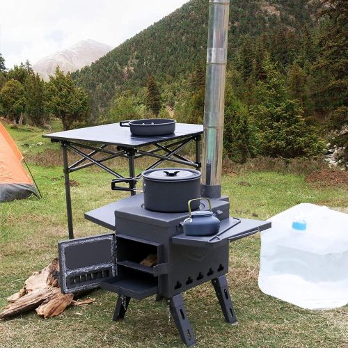 YRRC Portable Wood Burning Camp Stove for Tent, Shelter, Camping Heating and Cooking, Includes Stainless Wall Chimney Pipes,Backyard Winter Barbecue