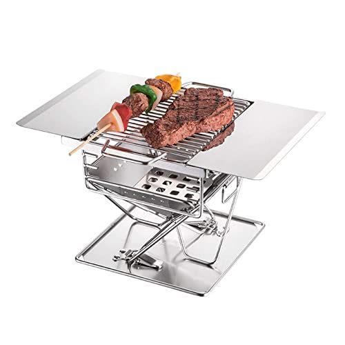  YRRC Foldable BBQ Grill, Portable Charcoal Grill, Stainless Steel Wood Burning Stove, Barbecue Cooking Stove for Outdoor Garden Camping Picnic Party