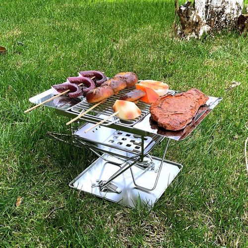  YRRC Foldable BBQ Grill, Portable Charcoal Grill, Stainless Steel Wood Burning Stove, Barbecue Cooking Stove for Outdoor Garden Camping Picnic Party