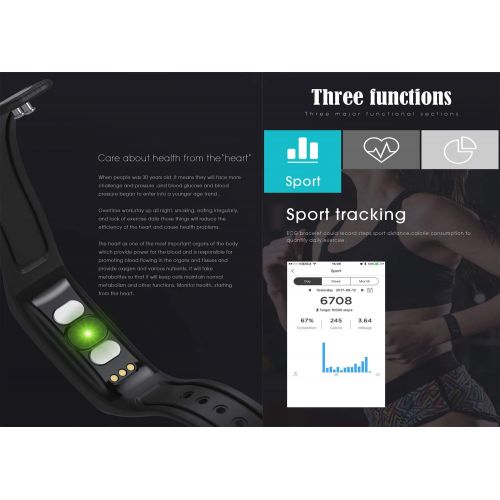  YSCysc Fitness Trackers Electrocardiogram Smart Wristband ECG+PPG Continuous Heart Rate Blood Pressure Monitor Information Push for iOS Android