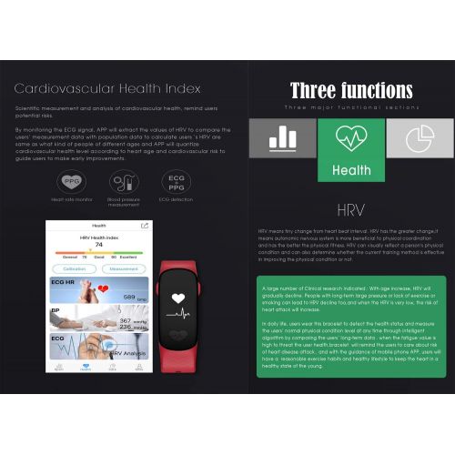  YSCysc Fitness Trackers Electrocardiogram Smart Wristband ECG+PPG Continuous Heart Rate Blood Pressure Monitor Information Push for iOS Android