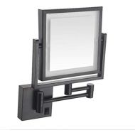 YSHCA Makeup Mirror with Lights, Vanity Mirror Wall Mount Square Rotation Two-Sided Cosmetic Mirror, 3X Magnifying, Powered by Plug,Oil-Rubbed Bronze_8 inch