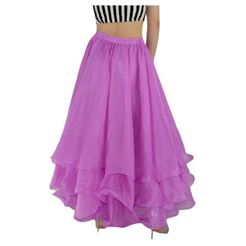  YSJERA Womens Pleated Pettiskirt 3-Layered Chiffon Petticoat Cosplay Belly Dance Swing Maxi Skirts (One Size,Light Purple)