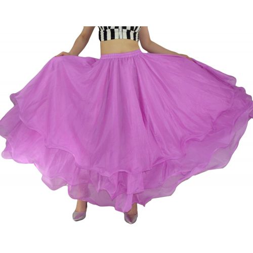  YSJERA Womens Pleated Pettiskirt 3-Layered Chiffon Petticoat Cosplay Belly Dance Swing Maxi Skirts (One Size,Light Purple)