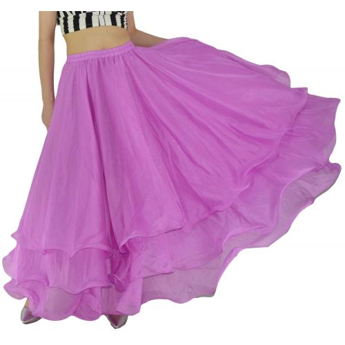  YSJERA Womens Pleated Pettiskirt 3-Layered Chiffon Petticoat Cosplay Belly Dance Swing Maxi Skirts (One Size,Light Purple)