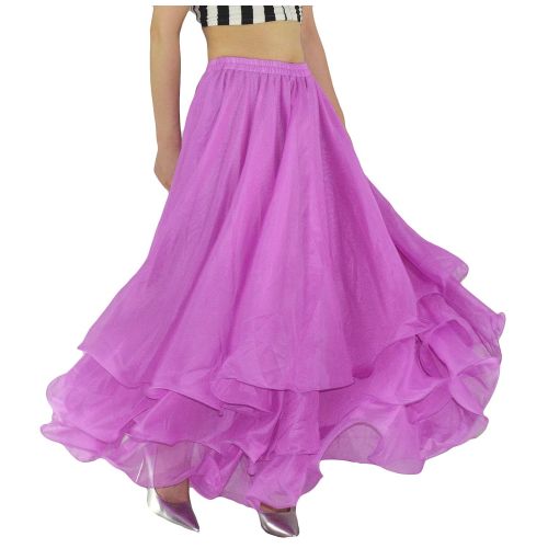  YSJERA Womens Pleated Pettiskirt 3-Layered Chiffon Petticoat Cosplay Belly Dance Swing Maxi Skirts (One Size,Light Purple)