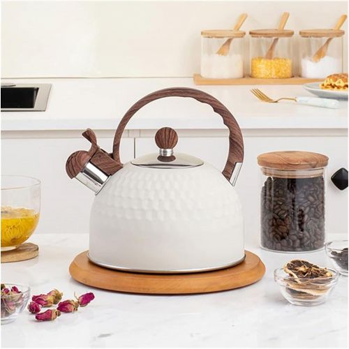  YSJJZDE Whistle Kettle 2.5 Quart Whistling Tea Kettle Stainless Steel Tea Pots for Stove Top Stylish Kettle with Wood Pattern Anti Slip Handle Kettle (Capacity : 2.5L, Color : 01bl