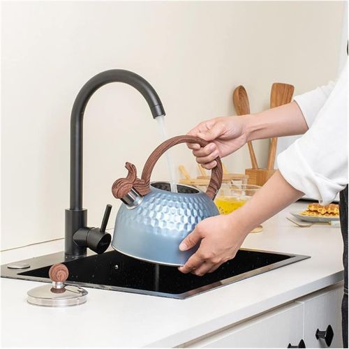  YSJJZDE Whistle Kettle 2.5 Quart Whistling Tea Kettle Stainless Steel Tea Pots Stove Top Stylish Kettle with Wood Pattern Anti Slip Handle Water Kettle (Capacity : 2.5L, Color : Bl