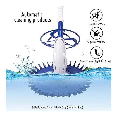  Upgraded Automatic Pool Cleaner Swimming Pool Vacuum Cleaner for Above Ground In-ground Pool Powerful Suction Pool Sweeper with 16 Hoses Low Noise Easy Assemble