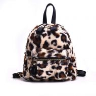 YSMYWM Women Leopard Print Faux Fur Backpacks School Bags Mini Daypack Soft Plush Shoulder Bag Rucksack