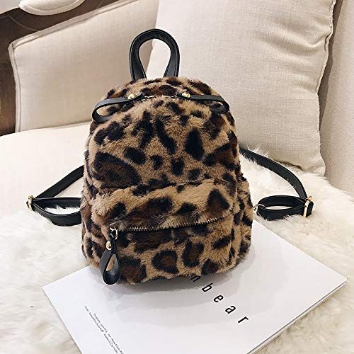  YSMYWM Women Leopard Print Faux Fur Backpacks School Bags Mini Daypack Soft Plush Shoulder Bag Rucksack