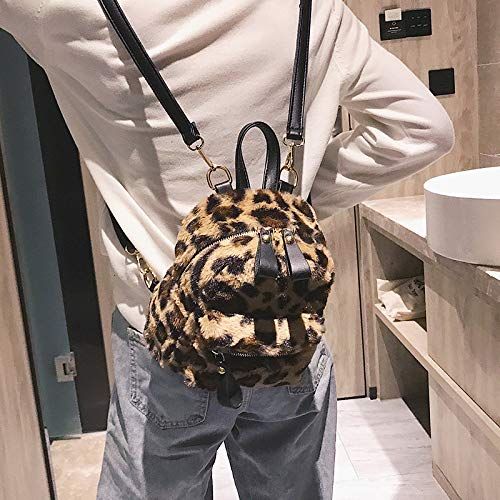  YSMYWM Women Leopard Print Faux Fur Backpacks School Bags Mini Daypack Soft Plush Shoulder Bag Rucksack