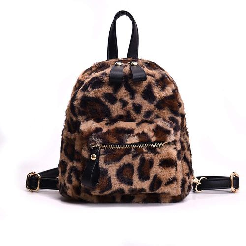  YSMYWM Women Leopard Print Faux Fur Backpacks School Bags Mini Daypack Soft Plush Shoulder Bag Rucksack