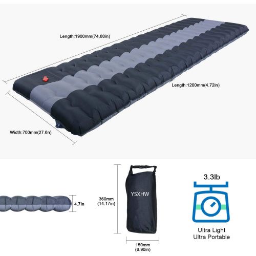  YSXHW Inflating Camping Pads Thick 4.7 Inch Lightweight Camping Sleeping Pad Ultralight,Compact, Waterproof PVC Inflatable Mat for Tent, Hiking and Backpacking