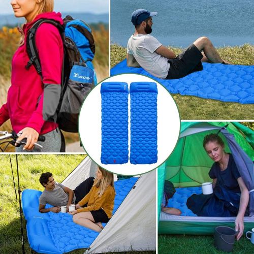  YSXHW Camping Sleeping Pad with Pillow Lightweight Inflatable Camping Mat Waterproof Air Mattress with Built-in Pump for Tent, Hiking and Backpacking