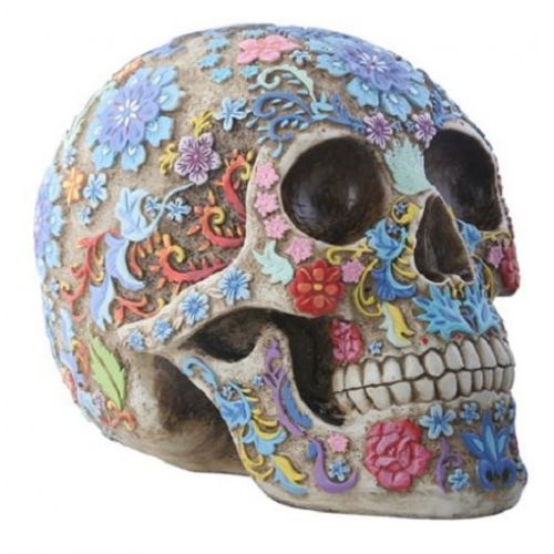  YTC Summit International Engraved Colored Floral Human Skull Halloween Figurine Collectible New Colorful