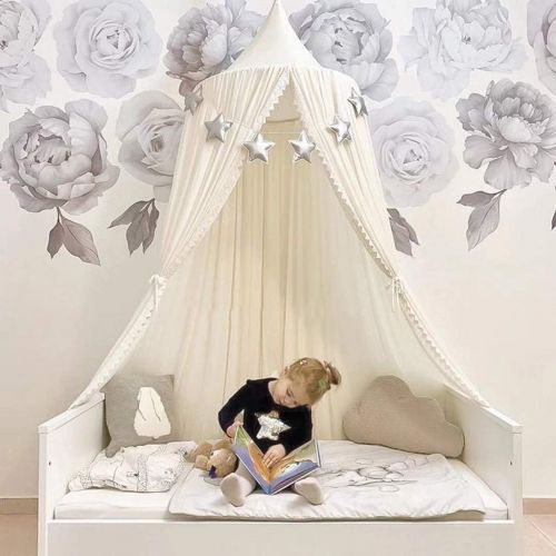  [아마존베스트]YUAKOU Princess Bed Canopy for Kids Baby Bed, Chiffon Dome Mosquito Net Hanging Decoration Christmas New Year Presents