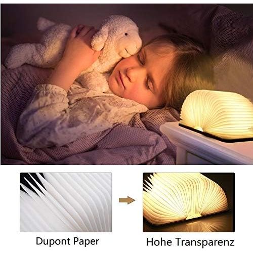  Yuanj Hoelzerne faltende Buch-Lampe - magnetisches LED-Licht -dekorative Lichter, Schreibtisch-Lampe mit Akku 880 mAh - warmes licht-hell genug fuer das Ablesen - Ideal fuer Geschenk