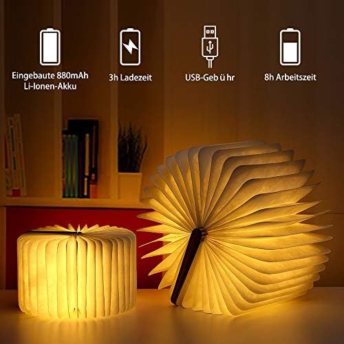  Yuanj Hoelzerne faltende Buch-Lampe - magnetisches LED-Licht -dekorative Lichter, Schreibtisch-Lampe mit Akku 880 mAh - warmes licht-hell genug fuer das Ablesen - Ideal fuer Geschenk