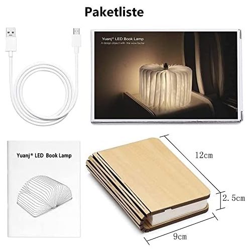  Yuanj Hoelzerne faltende Buch-Lampe, magnetisches LED-Licht, dekorative Lichter, Tabelle / Schreibtisch-Lampe mit Akku 880 mAh, hell genug fuer das Ablesen, Ideal fuer Geschenk