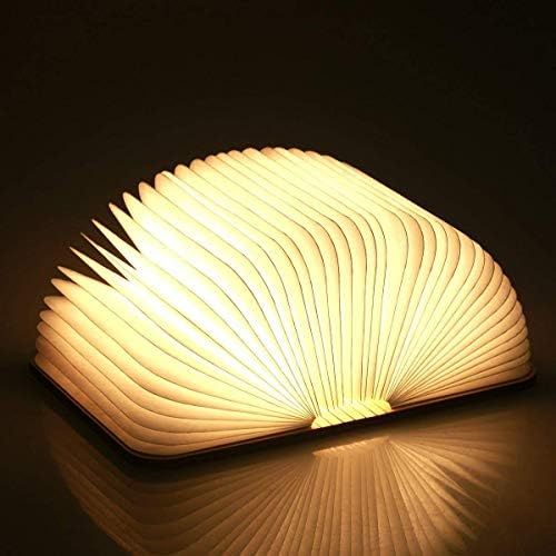  Yuanj Hoelzerne faltende Buch-Lampe, magnetisches LED-Licht, dekorative Lichter, Tabelle / Schreibtisch-Lampe mit Akku 880 mAh, hell genug fuer das Ablesen, Ideal fuer Geschenk