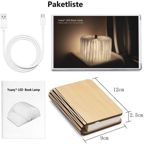  Yuanj Hoelzerne faltende Buch-Lampe, magnetisches LED-Licht, dekorative Lichter, Tabelle / Schreibtisch-Lampe mit Akku 880 mAh, hell genug fuer das Ablesen, Ideal fuer Geschenk