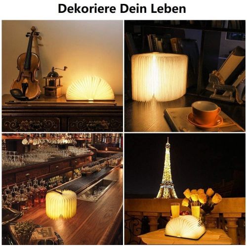  Yuanj Hoelzerne faltende Buch-Lampe, magnetisches LED-Licht, dekorative Lichter, Tabelle / Schreibtisch-Lampe mit Akku 880 mAh, hell genug fuer das Ablesen, Ideal fuer Geschenk