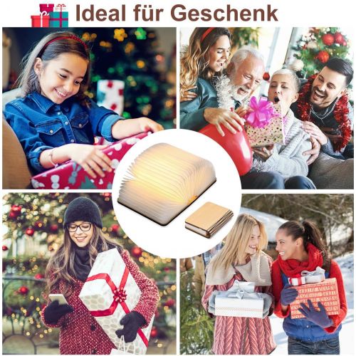  Yuanj Hoelzerne faltende Buch-Lampe, magnetisches LED-Licht, dekorative Lichter, Tabelle / Schreibtisch-Lampe mit Akku 880 mAh, hell genug fuer das Ablesen, Ideal fuer Geschenk