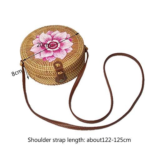  YUANLIFANG Women Fashion Handmade Rattan Shoulder Bag for Summer Ethnic Style Beach Crossbody Bags Vintage Flower Straw Handbag