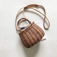 YUANLIFANG Main Femme Ribbons Bow Tie Top-Handle Wicker Bag String Rural Shoulder Casual Handmade Woven Rattan Bag