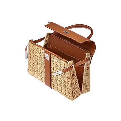  YUANLIFANG Rattan Bag Handmade Woven Handbags Large-Capacity Fashion Bag Straw Bag Summer Shopping Womans Bag with Lock and Key