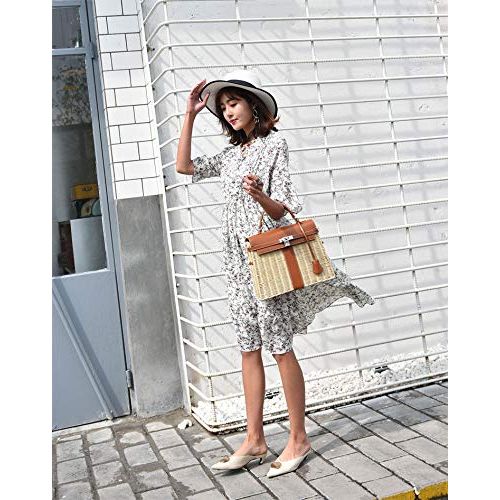  YUANLIFANG Rattan Bag Handmade Woven Handbags Large-Capacity Fashion Bag Straw Bag Summer Shopping Womans Bag with Lock and Key
