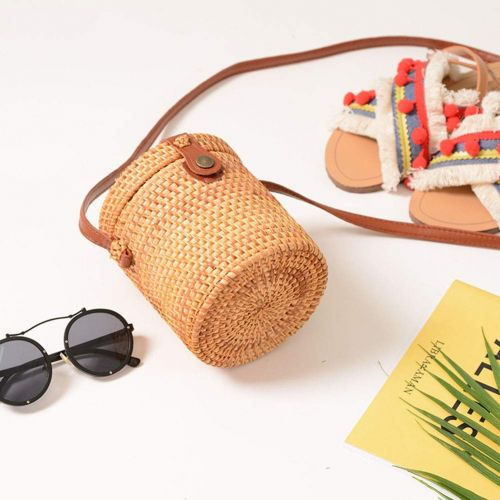  YUANLIFANG Round Woven Bag,Hand Woven Rattan Bag Braided Women Crossbody Bag Retro Summer Beach Shoulder Bag