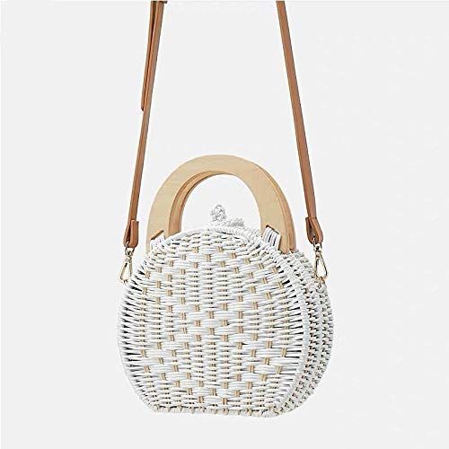  YUANLIFANG Round Straw Bags for Women Summer Rattan Shoulder Handbags Circle White Handmade Woven Beach Bag Ladies Bags Travel