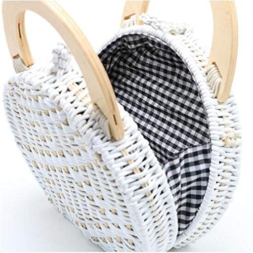  YUANLIFANG Round Straw Bags for Women Summer Rattan Shoulder Handbags Circle White Handmade Woven Beach Bag Ladies Bags Travel