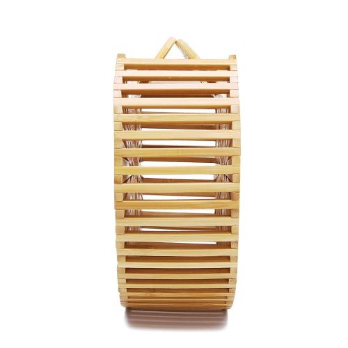  YUANLIFANG Handmade Women Bamboo Beach Bag Round Straw Female Handbag Hollow Rattan Bag Lady Tote Bag for Holiday Travel