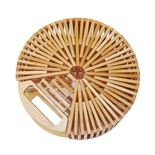  YUANLIFANG Handmade Women Bamboo Beach Bag Round Straw Female Handbag Hollow Rattan Bag Lady Tote Bag for Holiday Travel